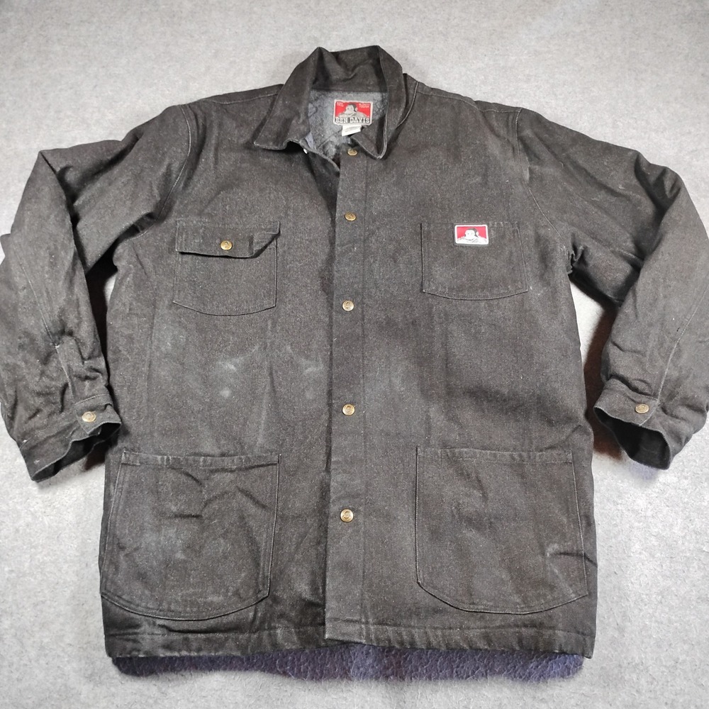 Ben Davis Blanket Lined Chore Coat Jacket Mens XL Black Denim Canvas Workwear